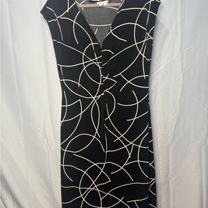 London Times Black Dress with Cream Swirl Pattern Size 14
